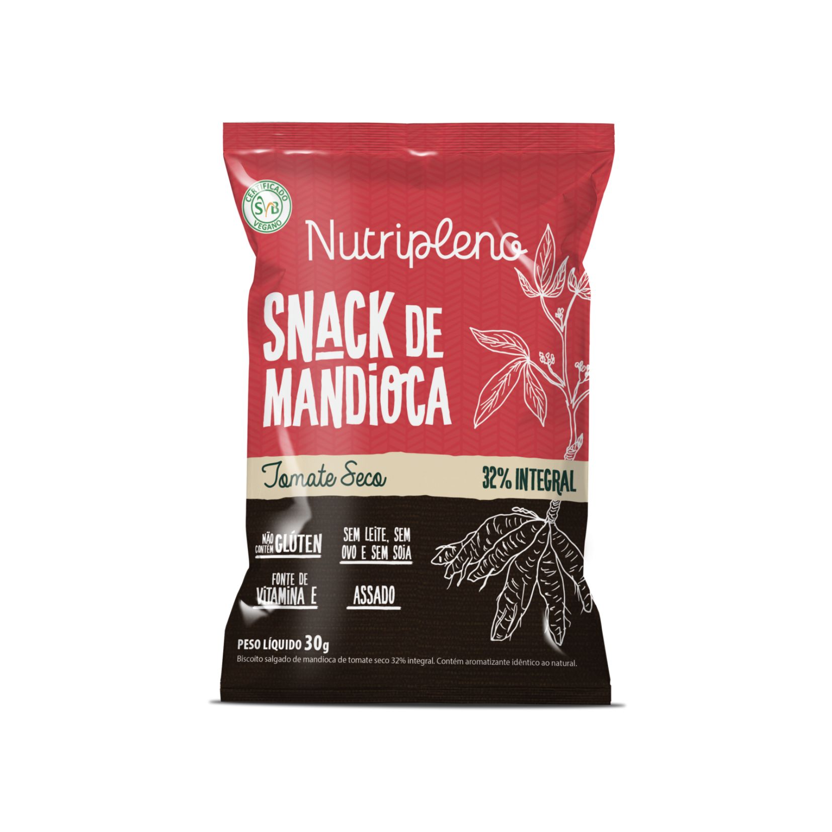 SNACK DE MANDIOCA SABOR TOMATE SECO SEM GLÚTEN 30G NUTRIPLENO Foco